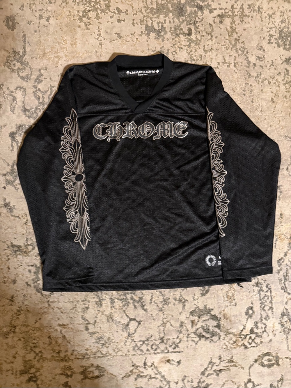 Chrome Hearts Black Long-Sleeve Shirt with Silver Gothic Logo